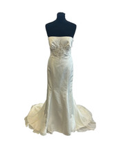 Pearce Fonda White Satin Embroidered Wedding Dress Size UK 12 with Tags Charity