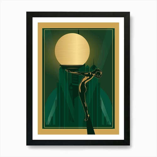 Art deco woman print - 2, green