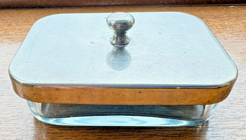 Glass butter dish chrome - dish, lid