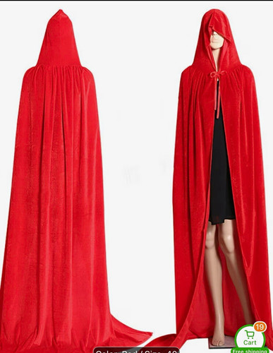 Red hooded long cloak cape - red,