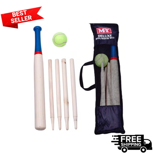 Rounders set wooden bat ball - wooden,