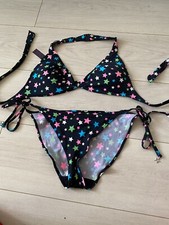 BLACK PINK BLUE GREEN STARS BIKINI TOP 36B BOTTOMS 14 LA SENZA SUMMER HOLIDAY