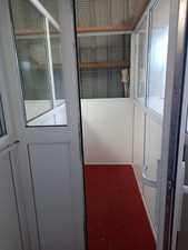 1 m wide x 2.8m long d/glazed 2 area cat pens, door lockable, with light & heat 