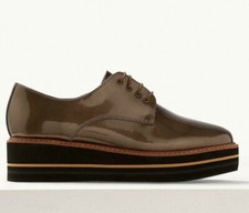 Ex Marks & Spencer Women's Leather Flatform Shoes Ladies Pewter Wedge Brogues