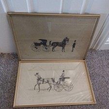Vintage Print Picture Street Scene Carriages Horse Cart Man Woman Framed Picture