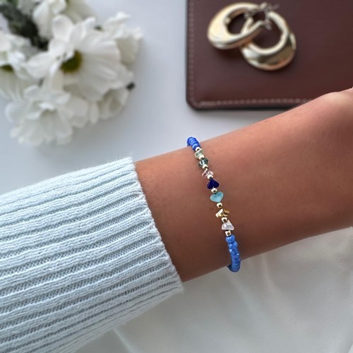 Blue bead bracelet with mixed - with,