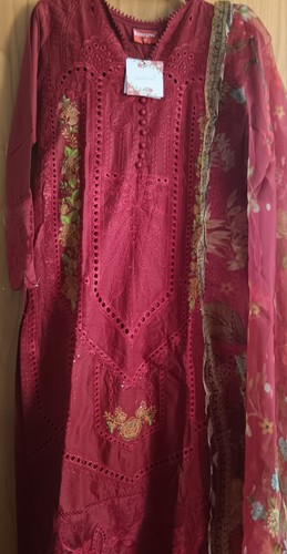 Red embroidered lawn - embroidered,