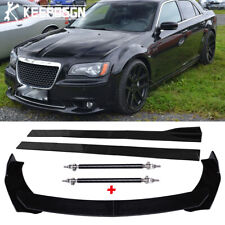 For Chrysler 300C 300 SRT8 Front Bumper Lip Splitter 86.6" Side Skirts Strut Rod