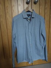 Blue/White 100% Cotton Long Sleeve Shirt Jeff Banks Size L Hidden Button Placket