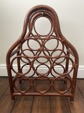 Vintage Bamboo Wicker 9 Wine Bottle Rack Holder *Fair Condition*