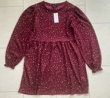New New Look Burgundy Patterned Long Sleeve Dress Size 12 Autumn-Winter