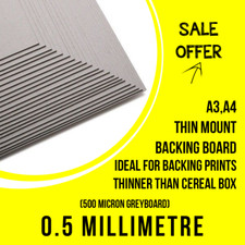 500 Micron Greyboard A3, A4, 0.5mm Card, Thin Mount Packing Backing Board, SALE