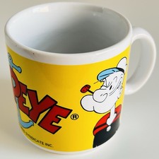 Vintage 80s Popeye Mug Olive Oyl Comic Book Strip 1989 Sailor Yellow Red Blue ❤️