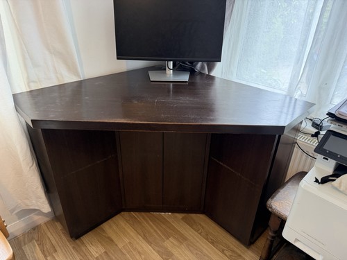 Dark wood corner computer desk - dark,