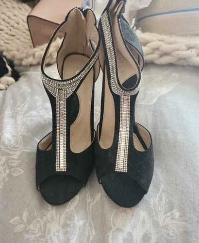 Quiz black bar peep toe - quiz,