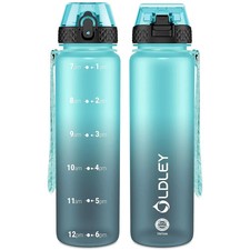 OLDLEY 1L/32oz Sports Water Bottle with Straw, 1000ml Motivational Drinks Bottle