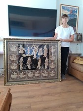 Huge Glass Framed Antique Stumpwork Panel Work Of Art.