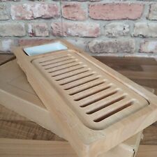 Wooden Bread Cutting Board with Lift Out Crumb Catcher & Ceramic Bowl