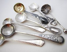 Antique Small Sterling Silver Salt Mustard Pot Spoon Lily Onslow Shell Norway