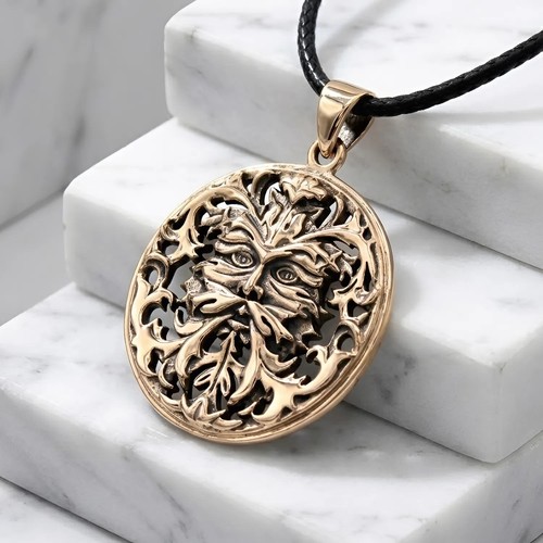 Bronze green man pendant - bronze,