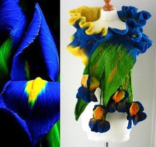 Hand Felted -ART Scarf /wool merino  and silk- iris-