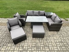 Fimous Rattan Outdoor Garden Furniture Sofa Set Adjustable Rising Dining Table 