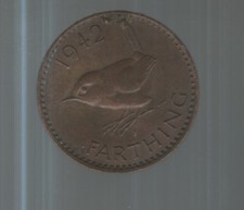 1942 George VI Farthing - 1/4d coin - Wren picture - check photo before buying