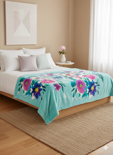 Teal Blue Floral Print Plush