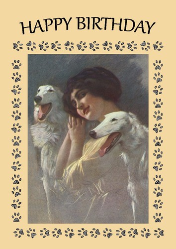 Borzoi dog birthday card - borzoi,