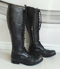 All Saints MILITARY GRUNGE FESTIVAL FLAT KNEE HIGH REAL LEATHER BOOTS 38 UK 5