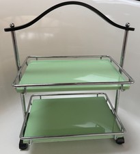 Antique Art Deco Jadeite Glass, Chrome & Bakelite 2 Tier Cake Stand