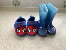 Boys Infants Next Wellies & Marvel Spider-Man Slippers Size 4 GC.