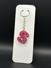 Letter S  Initial Alphabet Keychain - Handmade - Glitter - Resin - PINK