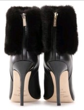 Jimmy Choo Elsa Black Leather Real Mink Fur Cuffed  Boots Faith Solo El Dantes 