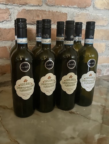Eight empty wine bottles with - eight,