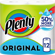 Plenty Original Kitchen Roll 12 Pack – Ex Absorbent Paper Towels, Strong & Thick