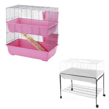 Rabbit Guinea Pig Bunny Cage 100cm Pink 2 Tiers Indoor Hutch With Ramp