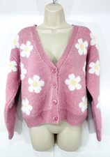 Boho Retro Style Women's Pink Multicoloured Chunky Oversized Cardigan UK 10 12 S