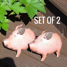 Pink Pig Garden Ornament Scrap Metal Pigs Home Lawn Patio Novelty Decor Set Of 2