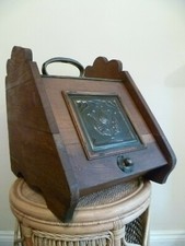 Antique Art Nouveau Style Oak Purdonium, Coal Scuttle / Antique Copper Purdonium