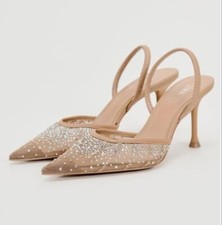 UK size 6, EU size 39 Stunning zara style mesh diamanté nude slingback shoes