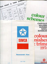 Simca 1000 1100 1301 1501 Colours, trims, Prices UK brochures 1974 - 4 items