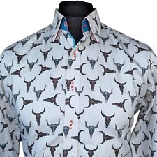 CLAUDIO LUGLI Shirt Mens LARGE (41-42") Long Sleeve White with Rams Head Print