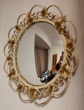 Mid Century Convex Mirror with Fancy Wrought Iron Frame