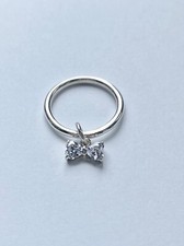 Sterling Silver 925 dangle CZ Bow charm ring ~ SIZE G
