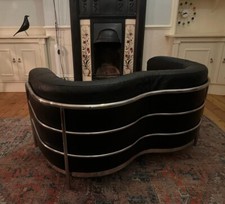 x1 Rare Impeccable Vintage Zanotta Onda Black Leather 2 Seat Sofa rrp £6000