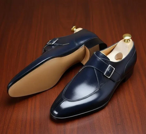 Handcrafted navy blue - navy, leather