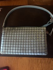 Farfalla Collection Blue Handbag Metal Linked Chain Front Never Used.