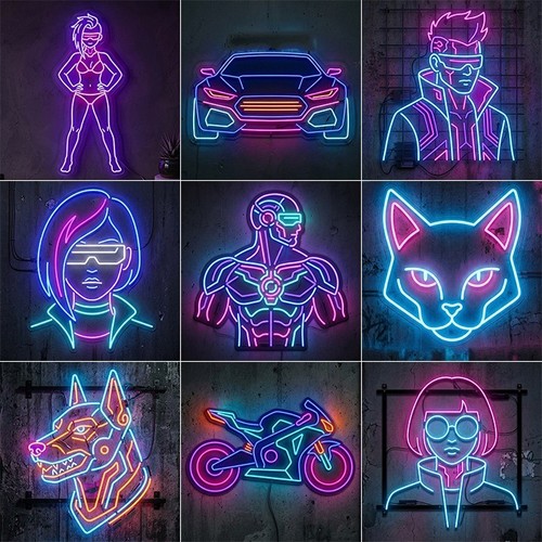 Cyberpunk neon led sign set - neon,