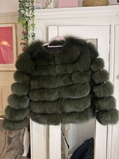Dark Green 100% Fox Fur Jacket
